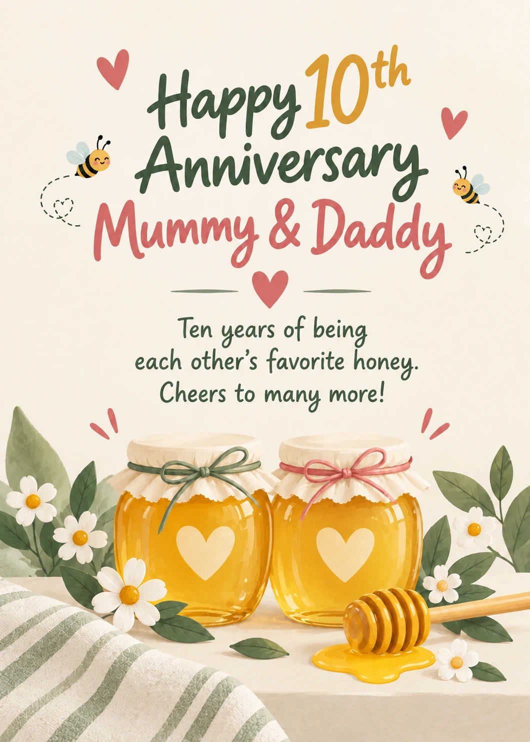 Honey Jars Bees Mummy & Daddy 10th Anniversary Card