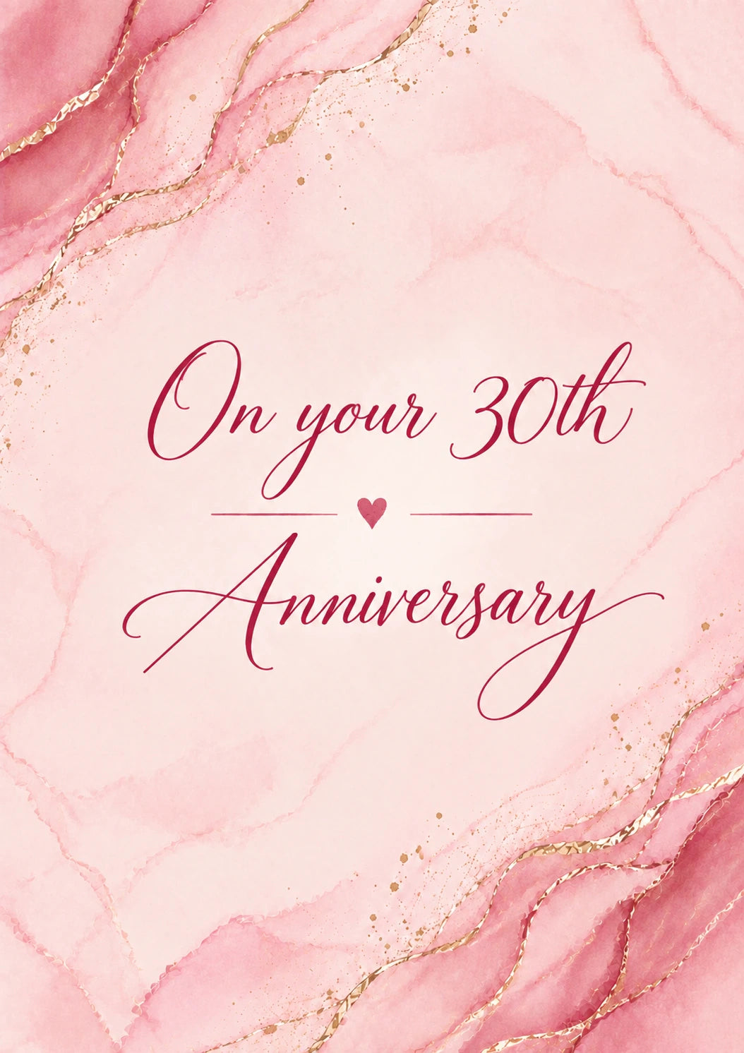 Pink Marble Gold 30th Anniversary Card for Her