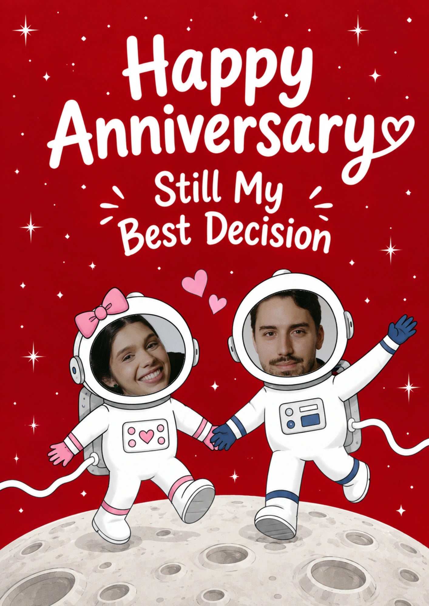 Funny Astronaut Couple on the Moon Photo Upload Anniversary Card