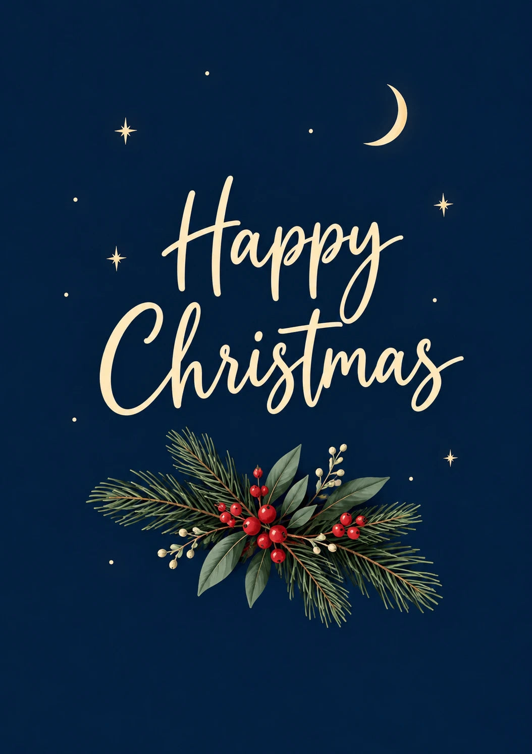 Navy Night Sky Holly Sprig Christmas Card for Grandparents