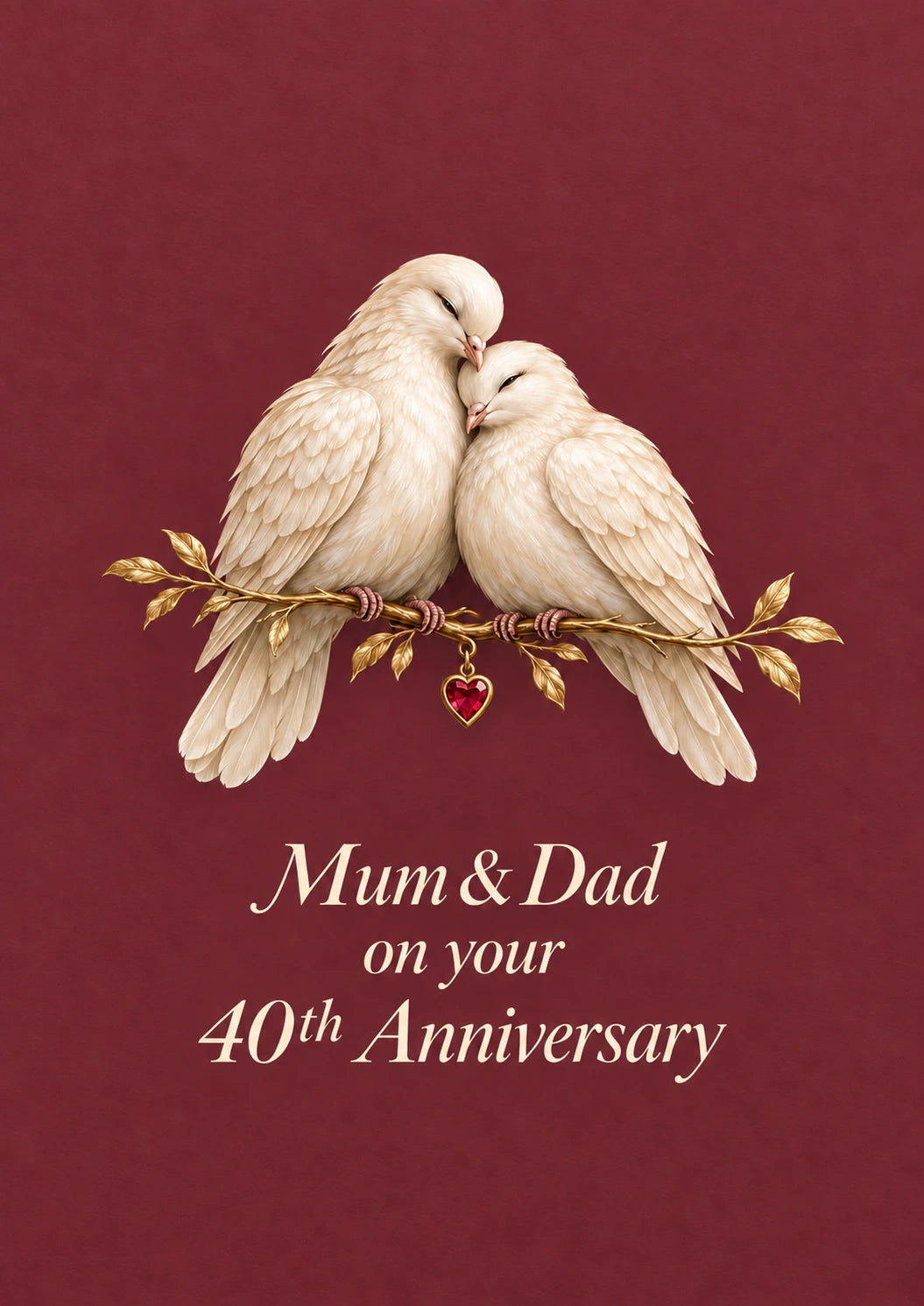 White Doves Ruby Heart 40th Anniversary Card for Mum and Dad