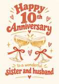 Load image into Gallery viewer, Champagne Glasses Cheers 10th Anniversary Card for Sister
