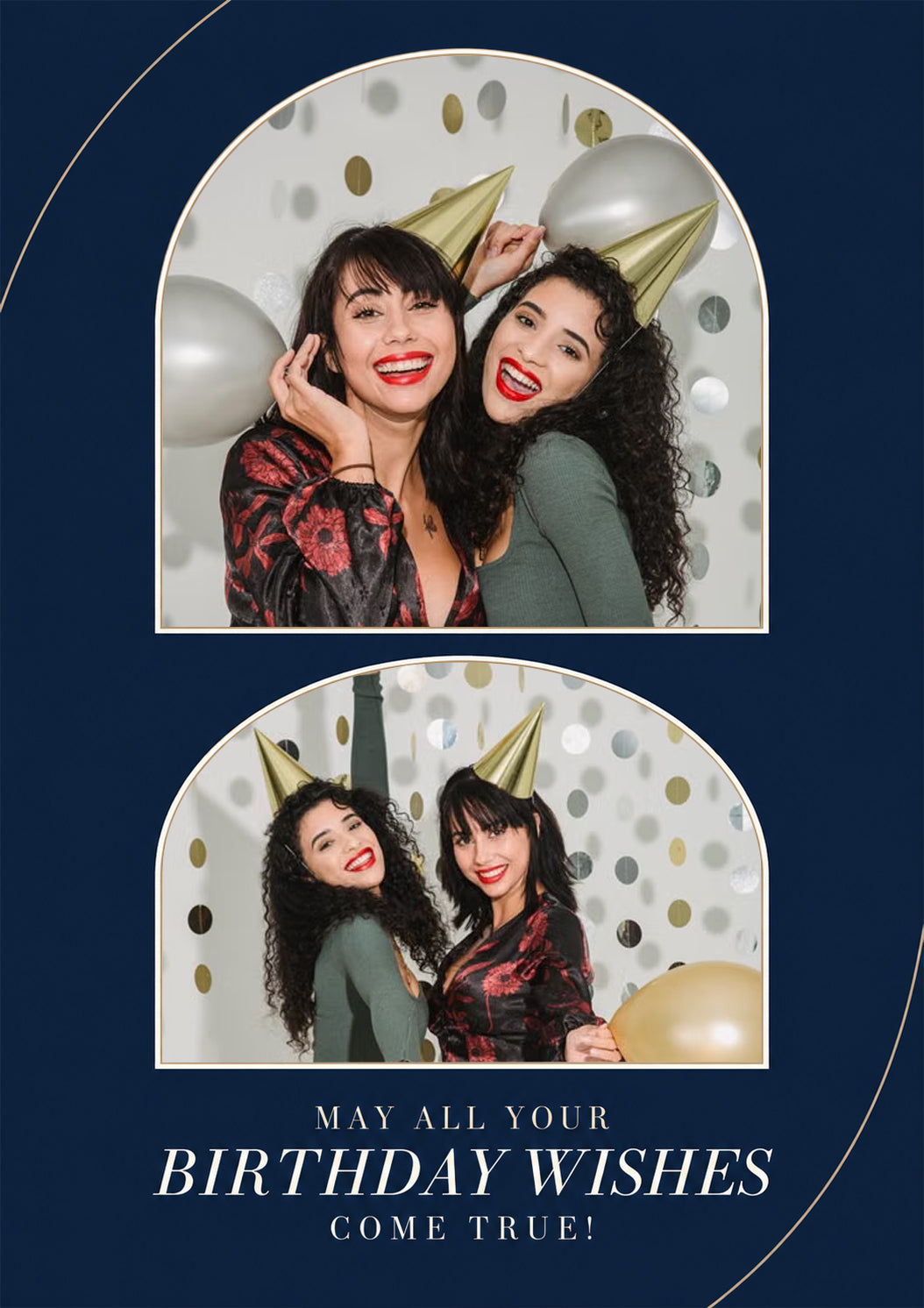 Navy Blue Arch Two Photo Upload Birthday Card