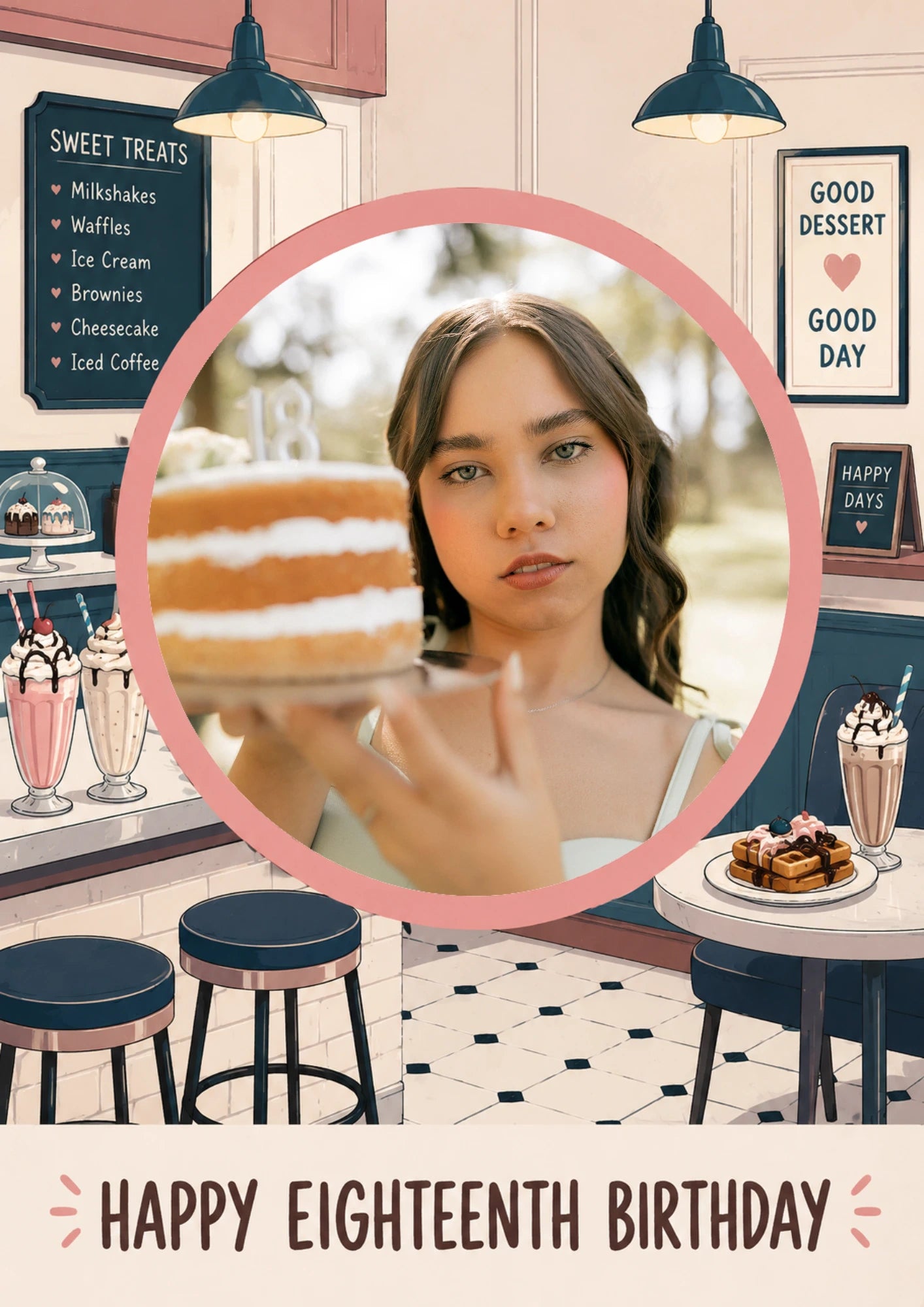 Sweet Treats Diner Photo Upload 18th Birthday Card for Her