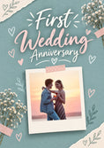 Load image into Gallery viewer, Teal Floral Hearts 1st 1st Anniversary Photo Upload Anniversary Card
