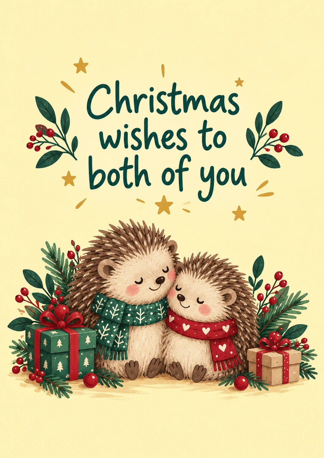 Cute Hedgehog Couple Christmas Card for Parents