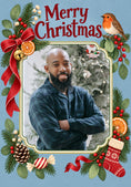 Load image into Gallery viewer, Robin & Holly Wreath Photo Upload Christmas Card for Him
