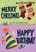 Load image into Gallery viewer, Two-in-One Stockings and Party Hat Christmas Card
