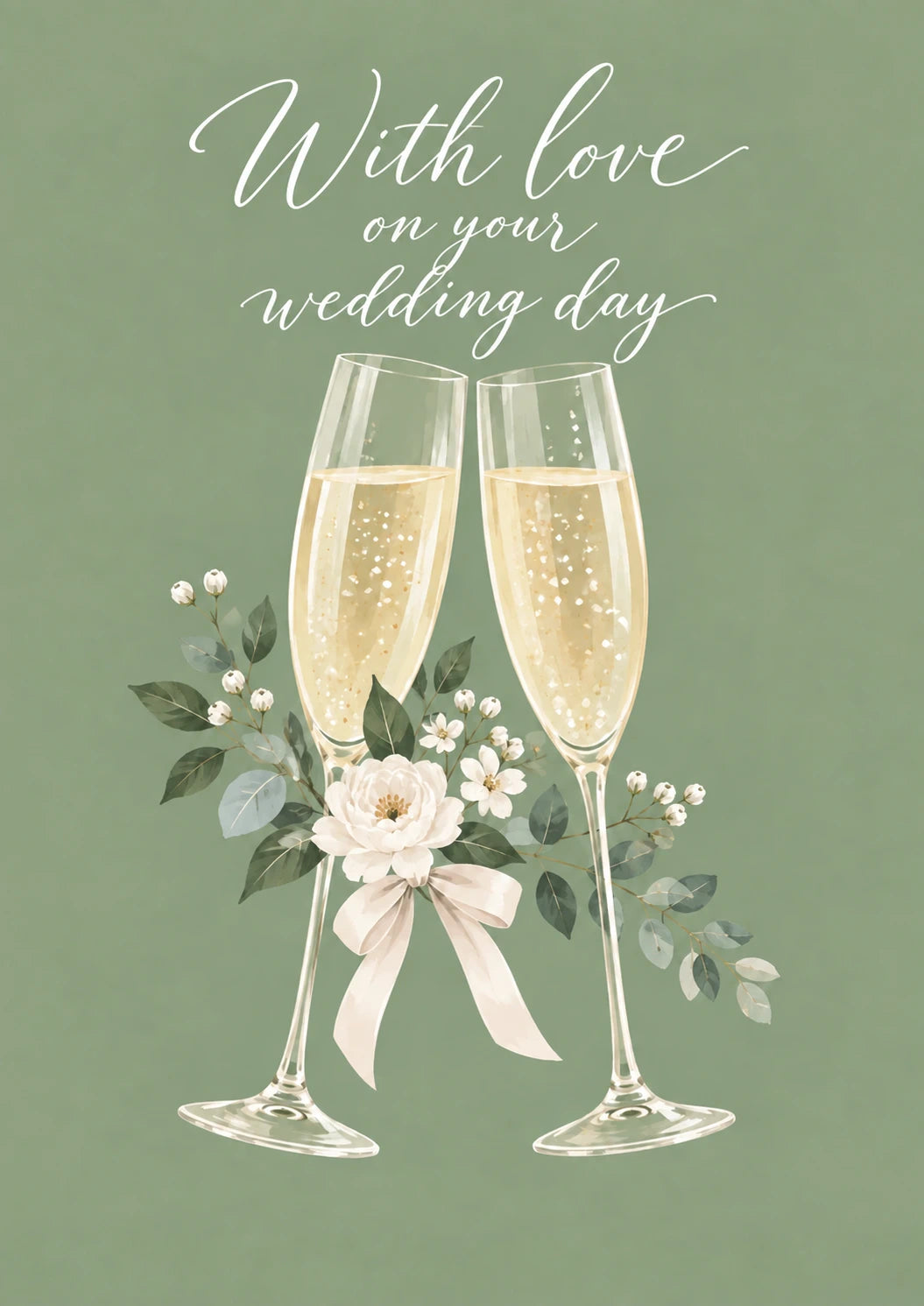 Champagne Flutes Floral Wedding Day Card