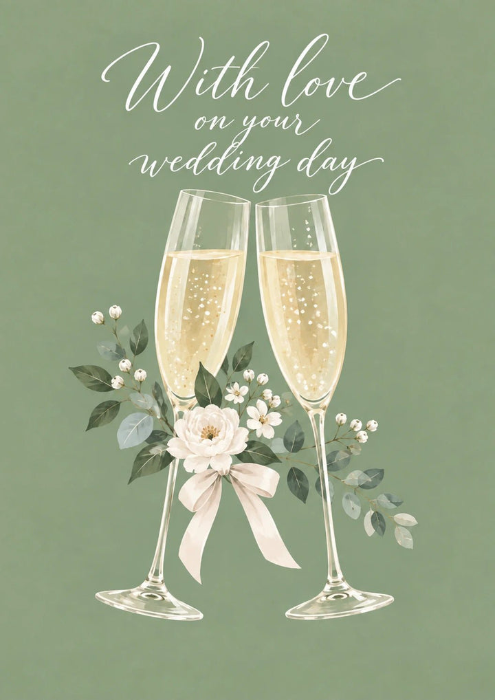 Champagne Flutes Floral Wedding Day Card