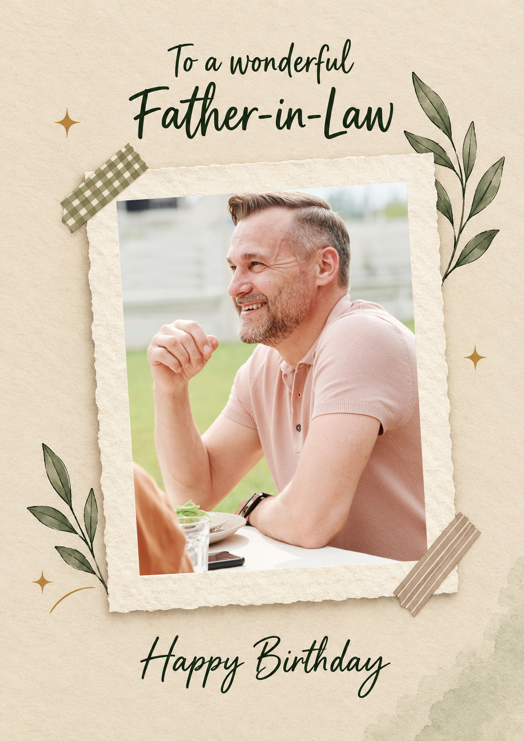 Botanical Scrapbook Father-in-Law Photo Upload Birthday Card for Him