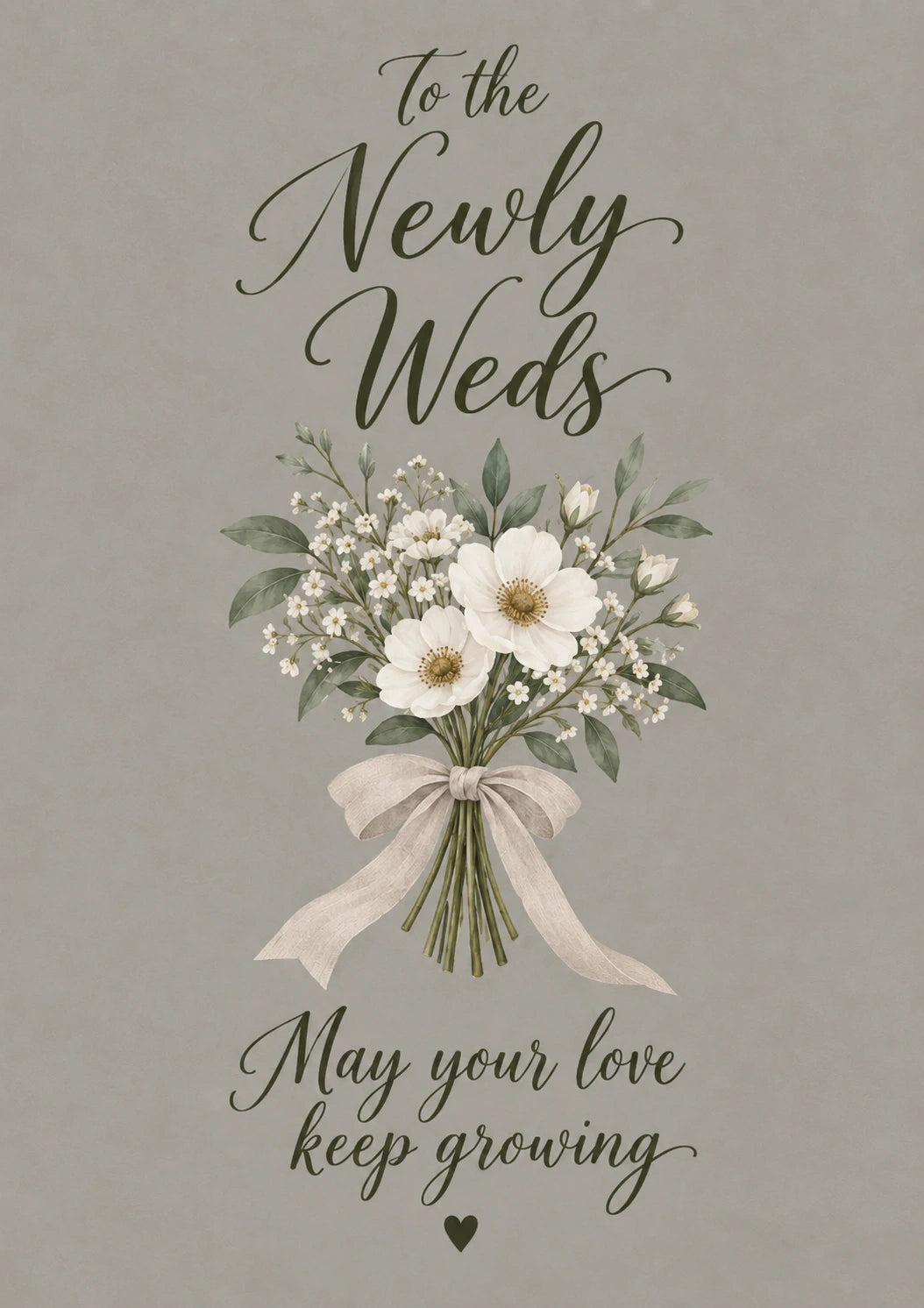 White Floral Bouquet Newly Weds Wedding Card