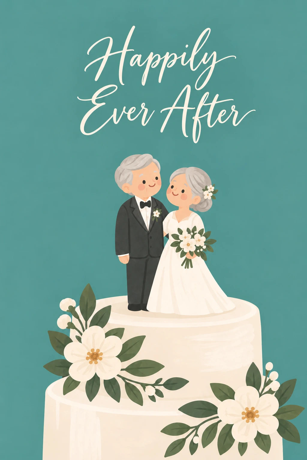 Happily Ever After Elderly Couple Cake Wedding Card