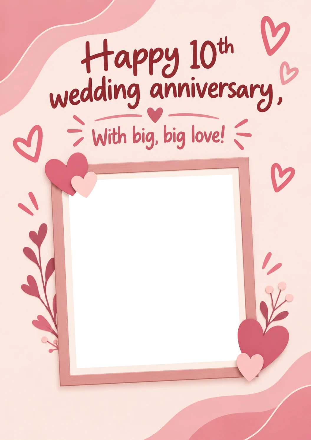 Pink Hearts and Florals Photo Upload 10th Anniversary Card
