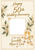 Load image into Gallery viewer, Gold Floral 50th Photo Upload Anniversary Card for Mum & Dad
