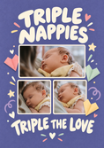 Load image into Gallery viewer, Funny Triple Nappies Triple the Love Photo Upload New Baby Card for Best Friend

