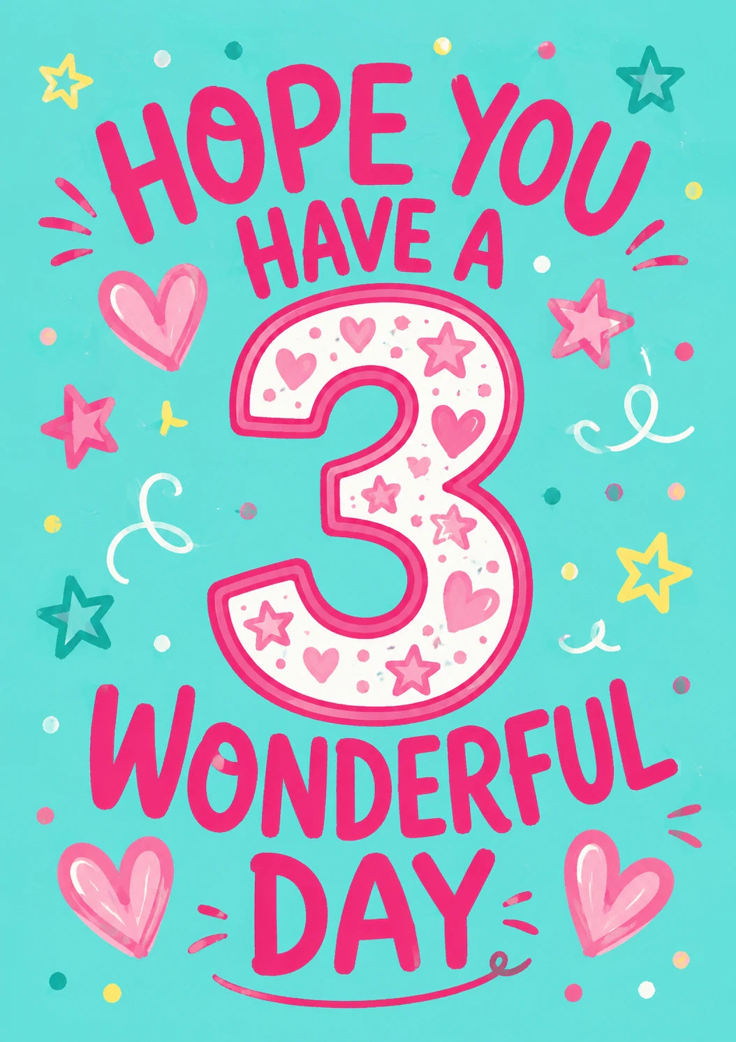 Teal Pink Hearts and Stars 3rd Birthday Card for Her