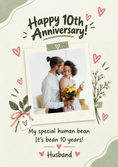 Load image into Gallery viewer, Funny Human Bean Green Floral Photo Upload 10th Anniversary Card for Husband
