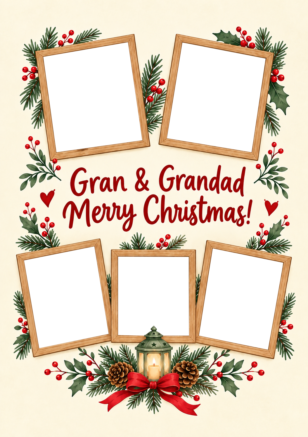 Holly Berry Wreath 5 Photo Upload Christmas Card for Grandparents