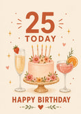 Load image into Gallery viewer, Floral Cake and Champagne 25th Birthday Card for Her
