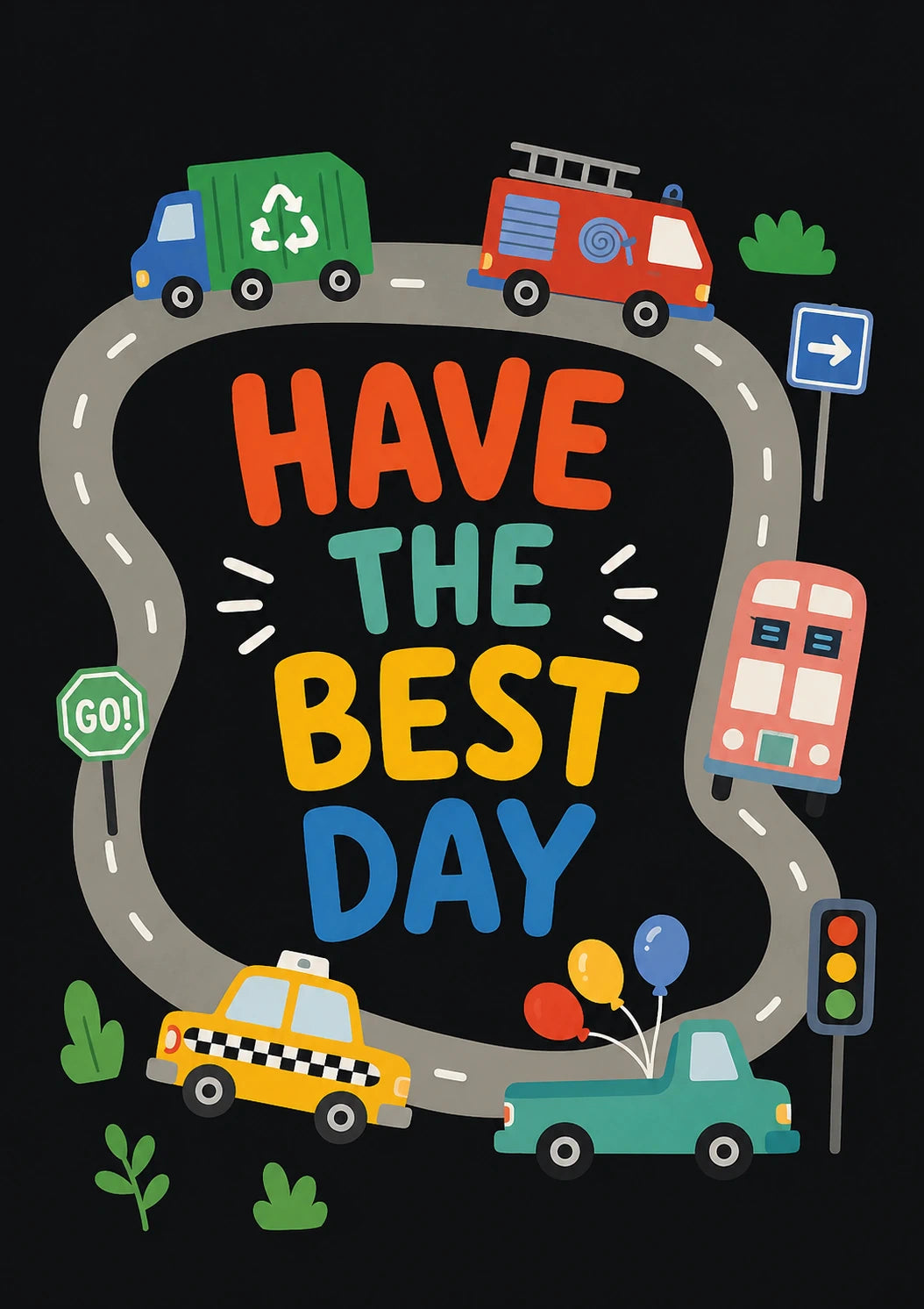 Colourful Vehicles Road Track 6th Birthday Card