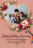Load image into Gallery viewer, Floral Heart Rainbow Ribbon Photo Upload Anniversary Card for Her

