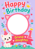 Load image into Gallery viewer, Cute Cat Granddaughter 1st Photo Upload Birthday Card for Her
