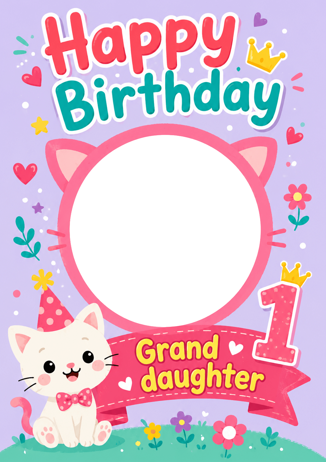 Cute Cat Granddaughter 1st Photo Upload Birthday Card for Her