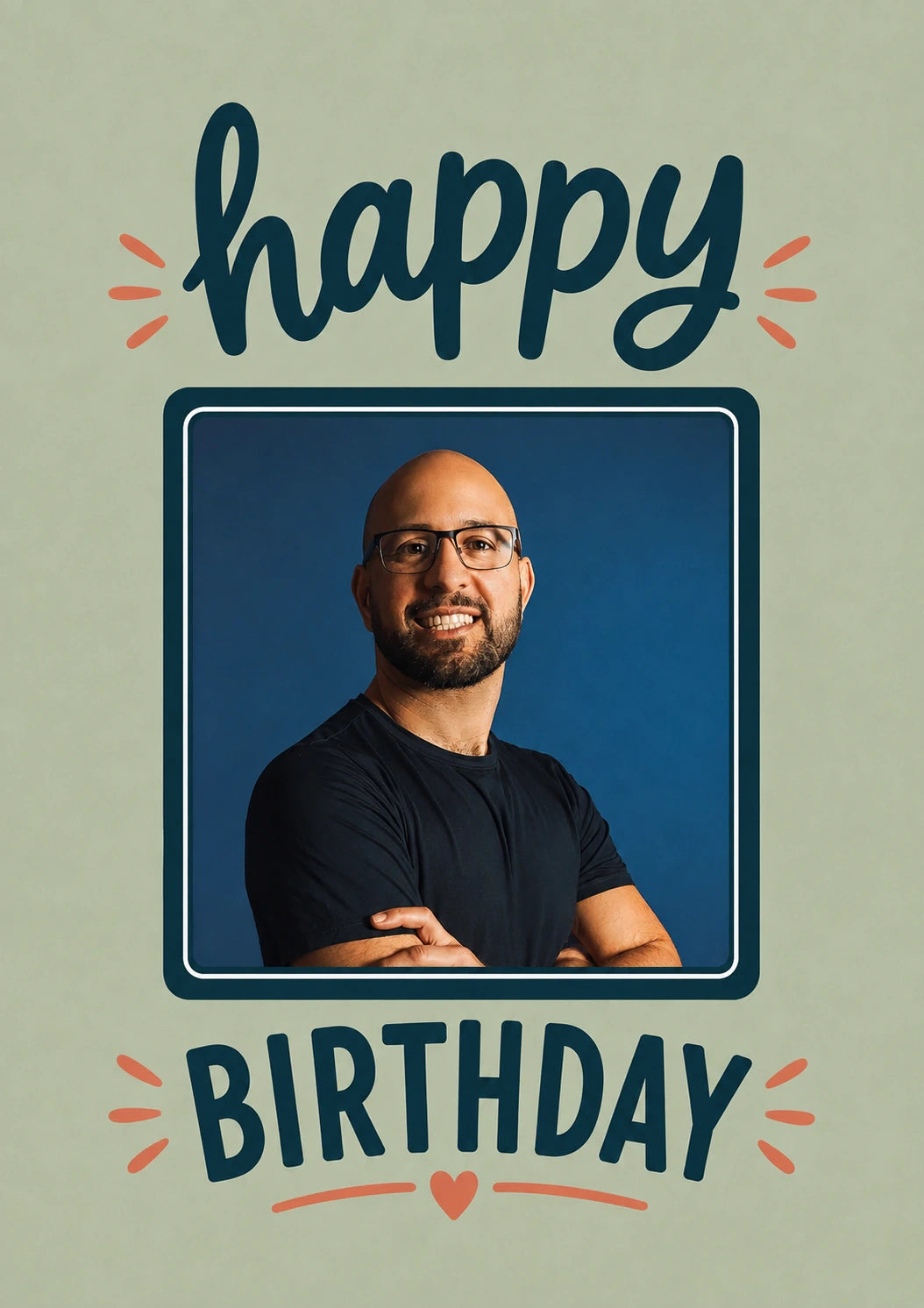 Happy Birthday Navy Script Photo Upload Birthday Card for Him