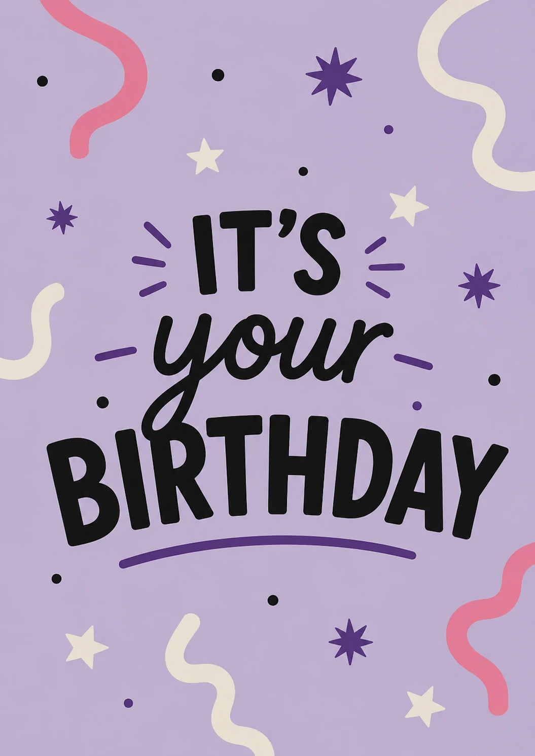 Purple Confetti Stars It's Your Birthday Card