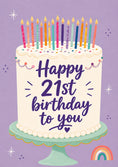 Load image into Gallery viewer, Colourful Cake and Candles 21st Birthday Card

