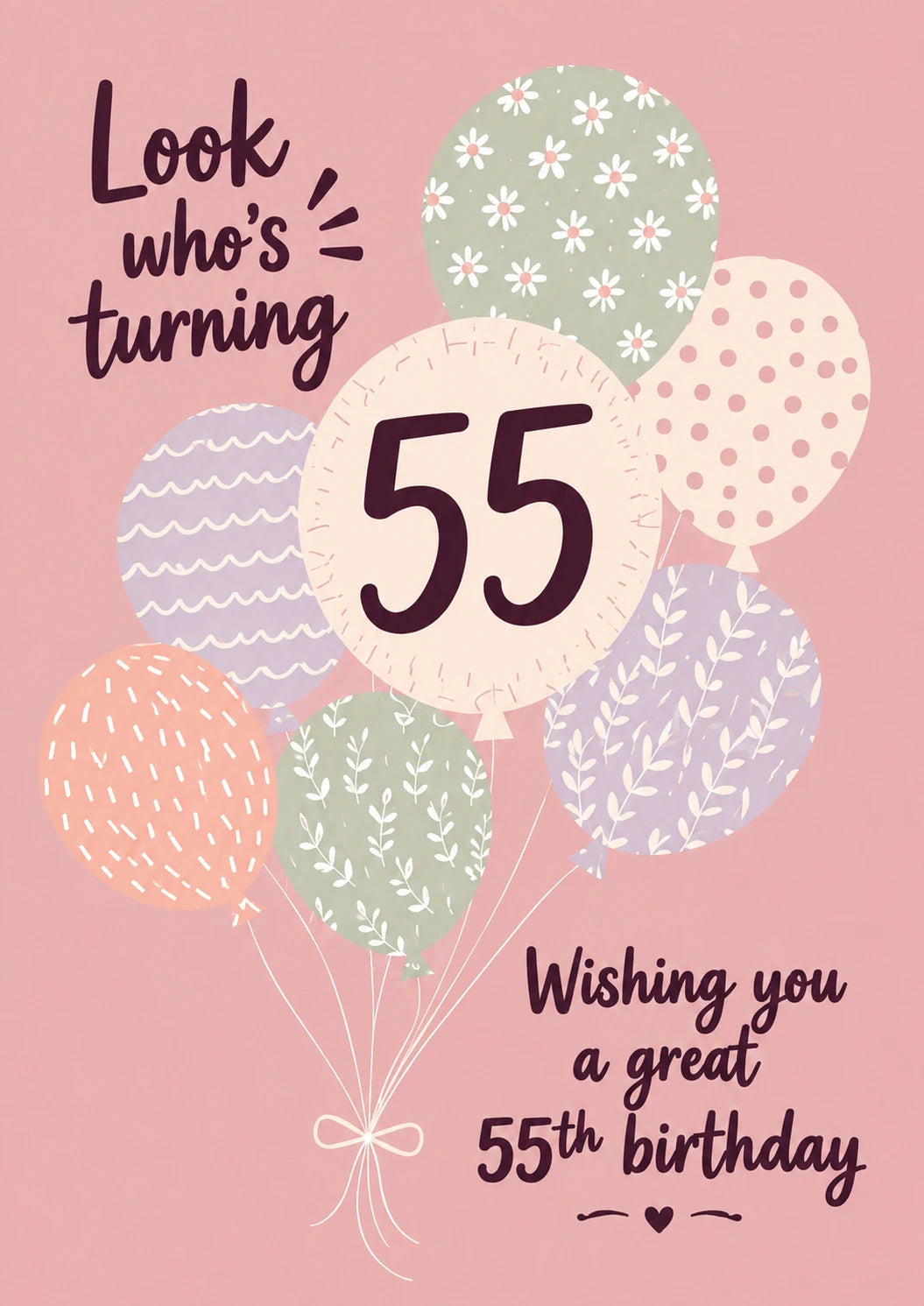 Pastel Balloon Bunch 55th Birthday Card for Her