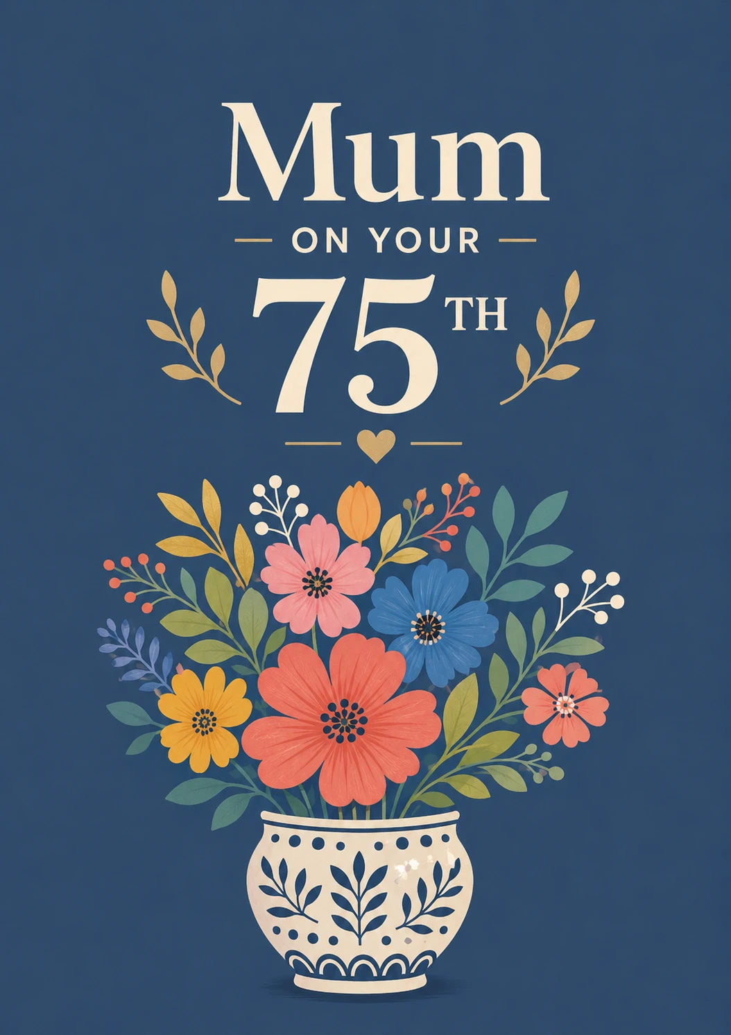 Floral Vase Mum 75th Birthday Card for Her