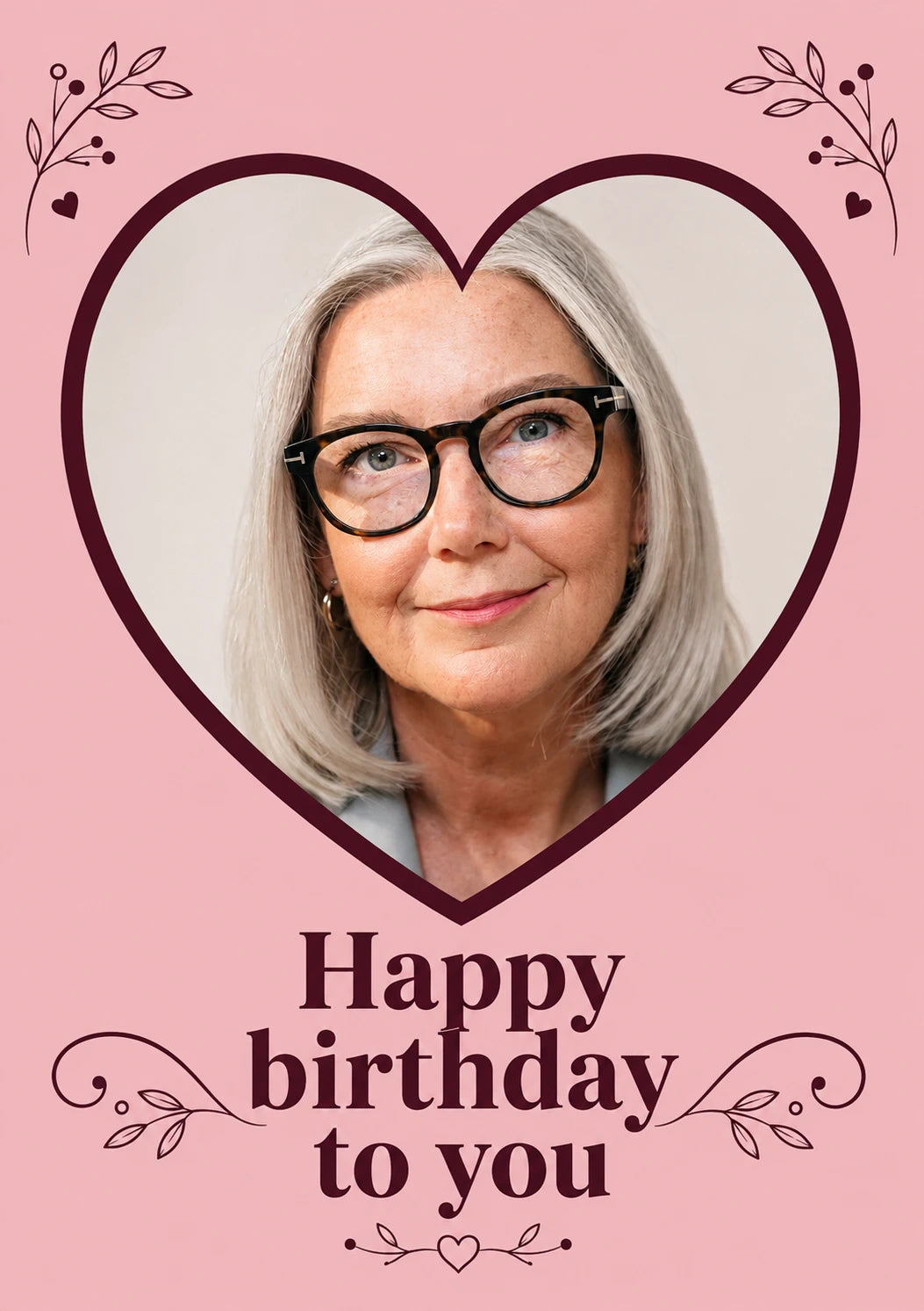 Dark Pink Heart Floral Photo Upload Birthday Card for Her