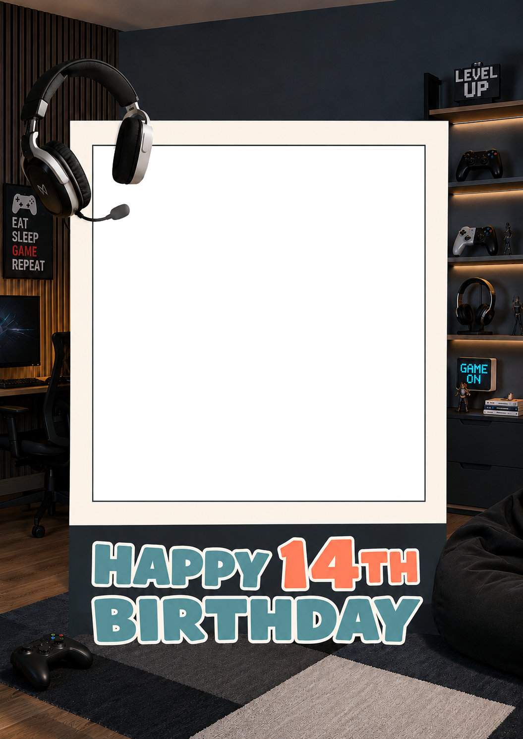 Gaming Room Level Up Photo Upload 14th Birthday Card for Him