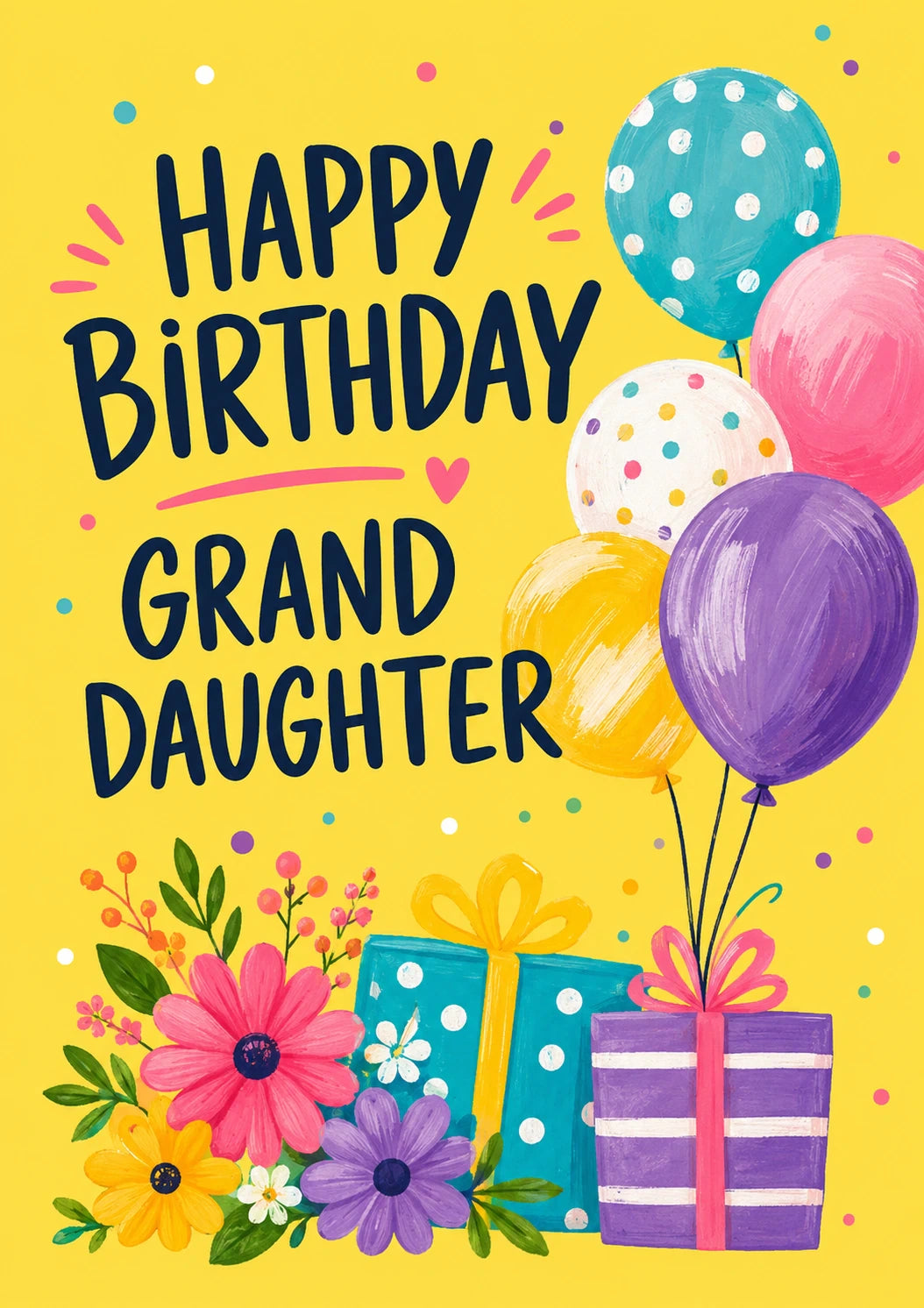 Colourful Balloons and Flowers Granddaughter Birthday Card