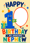Load image into Gallery viewer, Colourful 1st Birthday Nephew Photo Upload Birthday Card for Him
