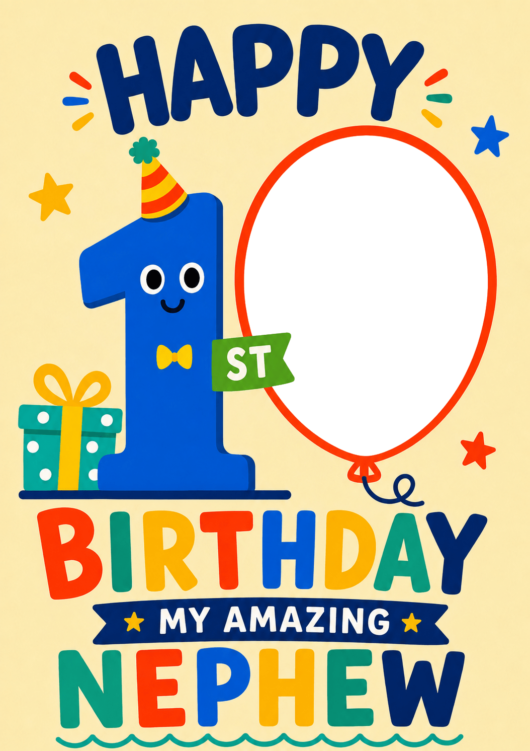 Colourful 1st Birthday Nephew Photo Upload Birthday Card for Him