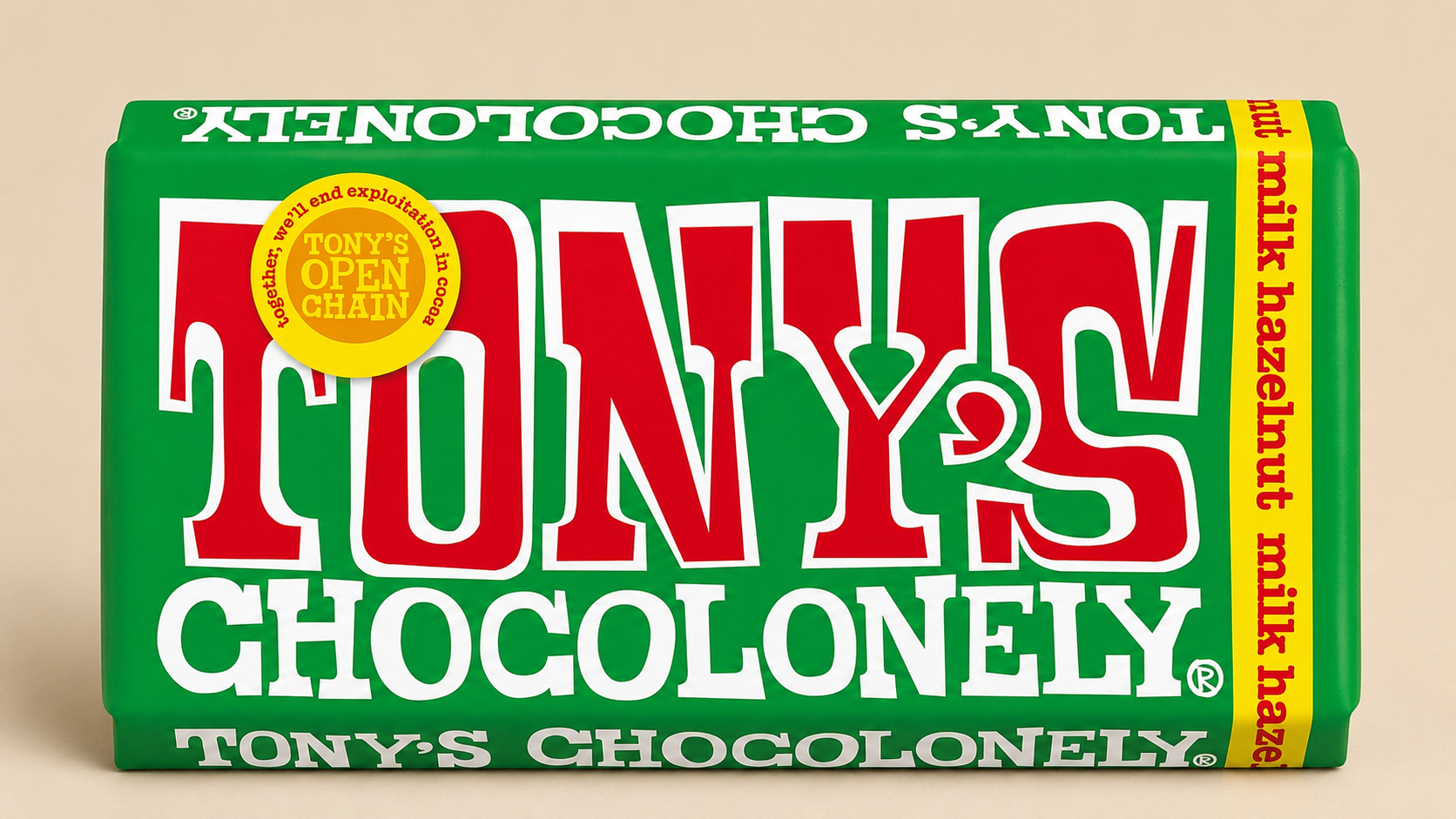 Tony's Chocolonely Milk Hazelnut Chocolate Bar - 180g (Vegetarian)