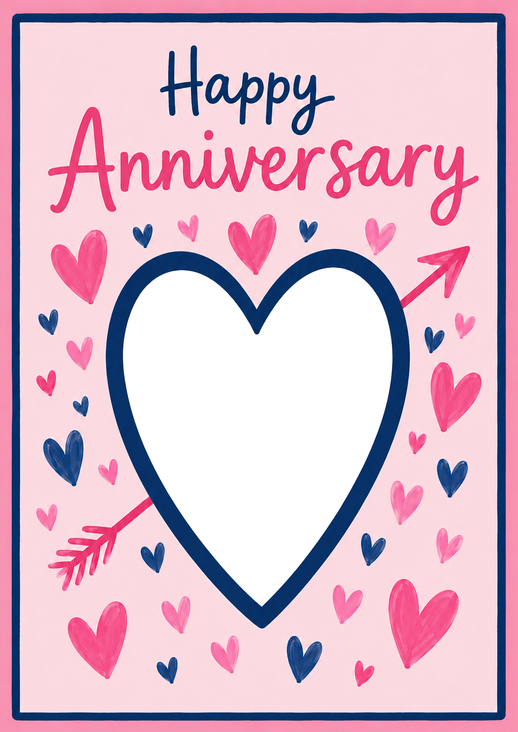 Pink Hearts and Arrow Photo Upload Anniversary Card