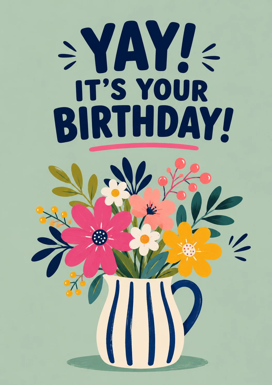 Bright Floral Jug Yay It's Your Birthday Card for Her