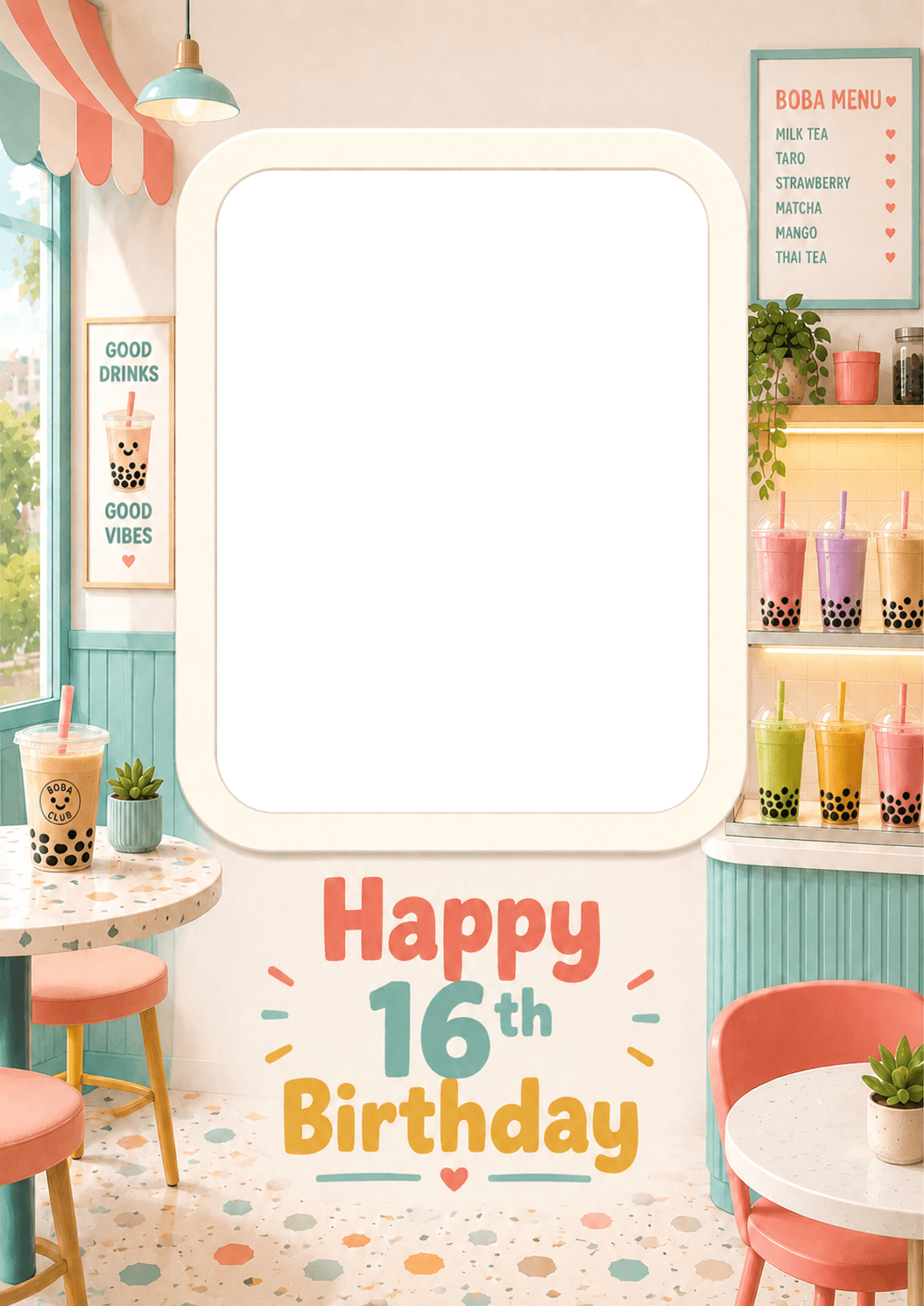 Boba Tea Shop Photo Upload 16th Birthday Card for Her