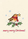 Load image into Gallery viewer, Festive Robin with Star and Holly Christmas Card
