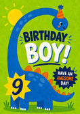 Load image into Gallery viewer, Blue Dinosaur Party Hat 9th Birthday Card for Him
