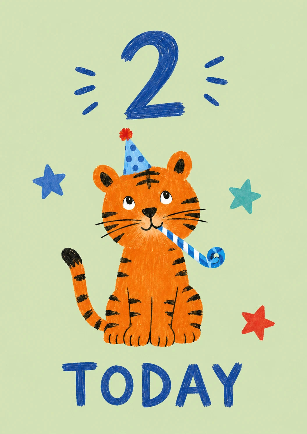 Cute Tiger Party Hat 2nd Birthday Card for Him