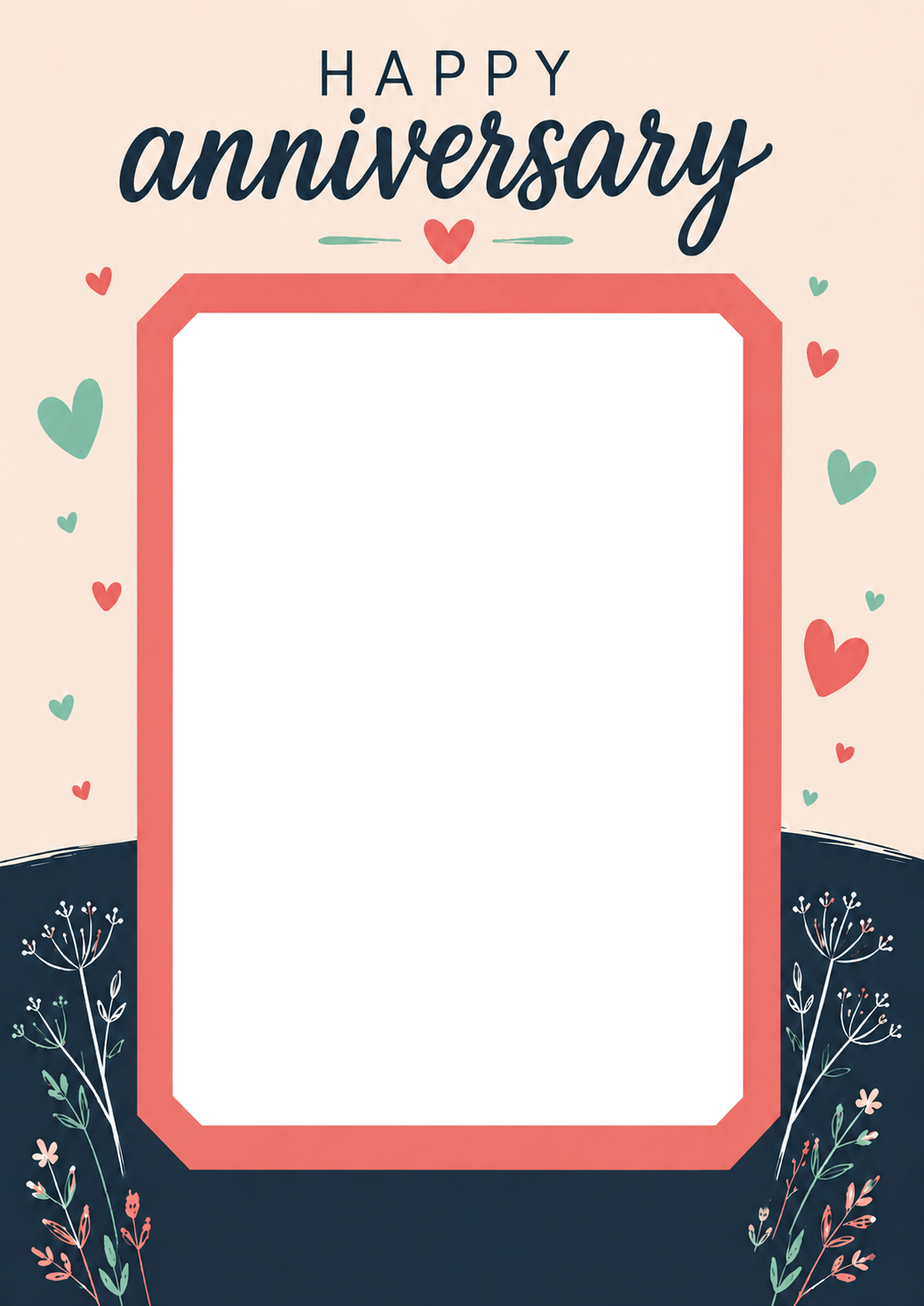 Teal Hearts and Floral Photo Upload Anniversary Card
