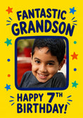 Load image into Gallery viewer, Fantastic Grandson Colourful Stars Photo Upload 7th Birthday Card for Him
