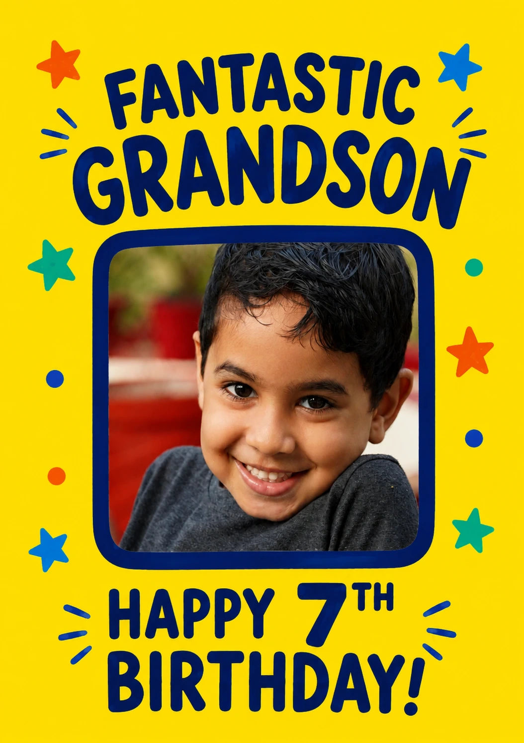 Fantastic Grandson Colourful Stars Photo Upload 7th Birthday Card for Him