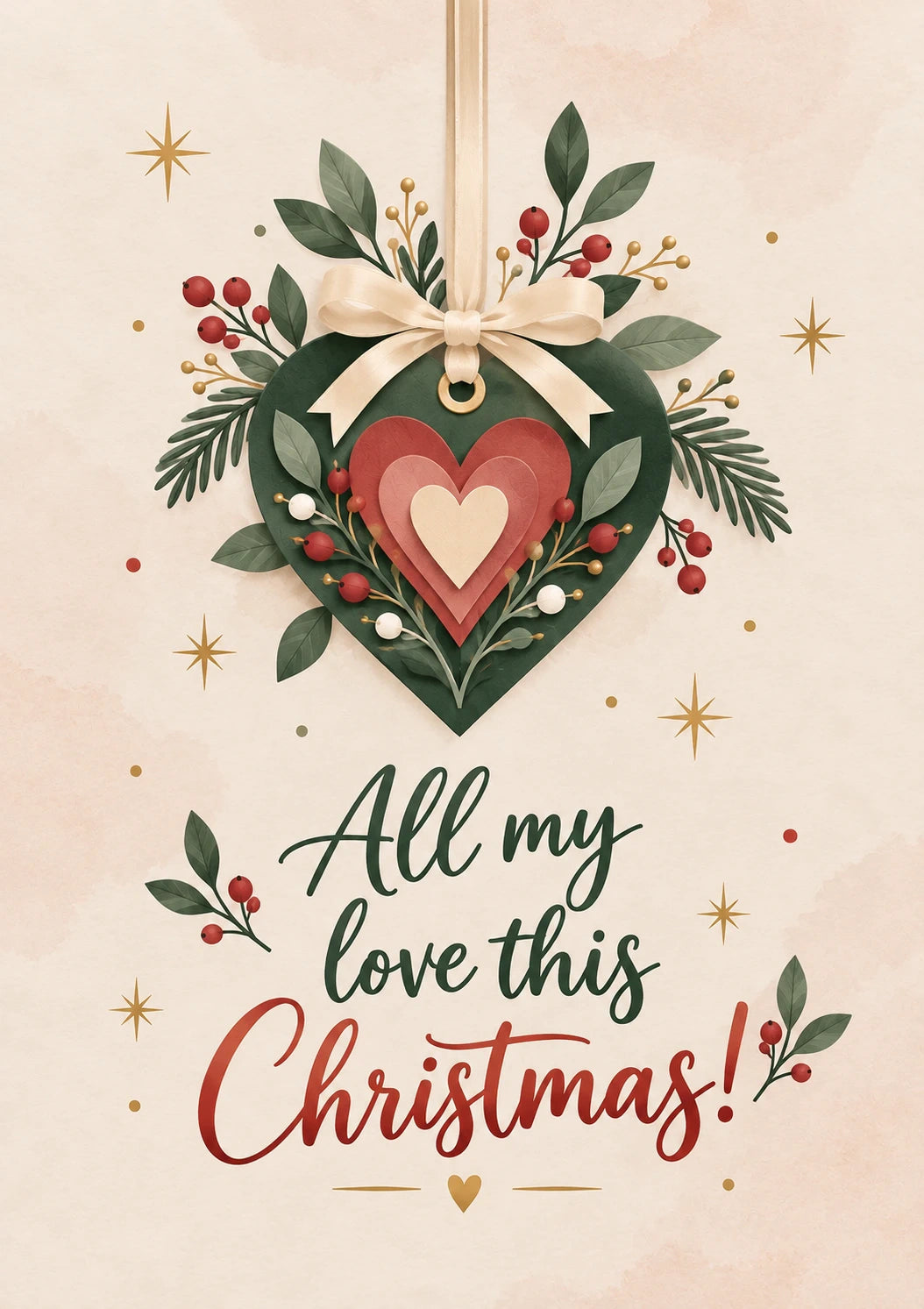Heartfelt Green Heart Wreath Christmas Card for Parents