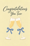 Load image into Gallery viewer, Champagne Flutes Blue Bow Congratulations Wedding Card
